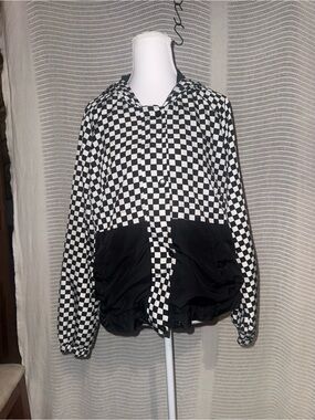 Rue21 Black and White Checkerboard Hooded Bomber Jacket